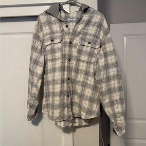 Old Navy Gray and White Plaid Jacket Flannel